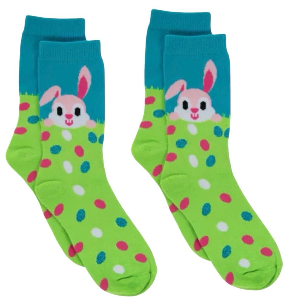 2x Novelty Humorous Spring Bunny and Easter Eggs Crew Socks